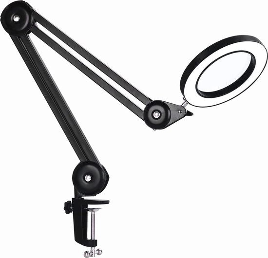 Lampo di ingrandimento con illuminazione a LED e braccio inclinabile - Microscopio di lavoro 5 diottrie con luce regolabile - 3 modalità di illuminazione 105 mm obiettivo in vetro