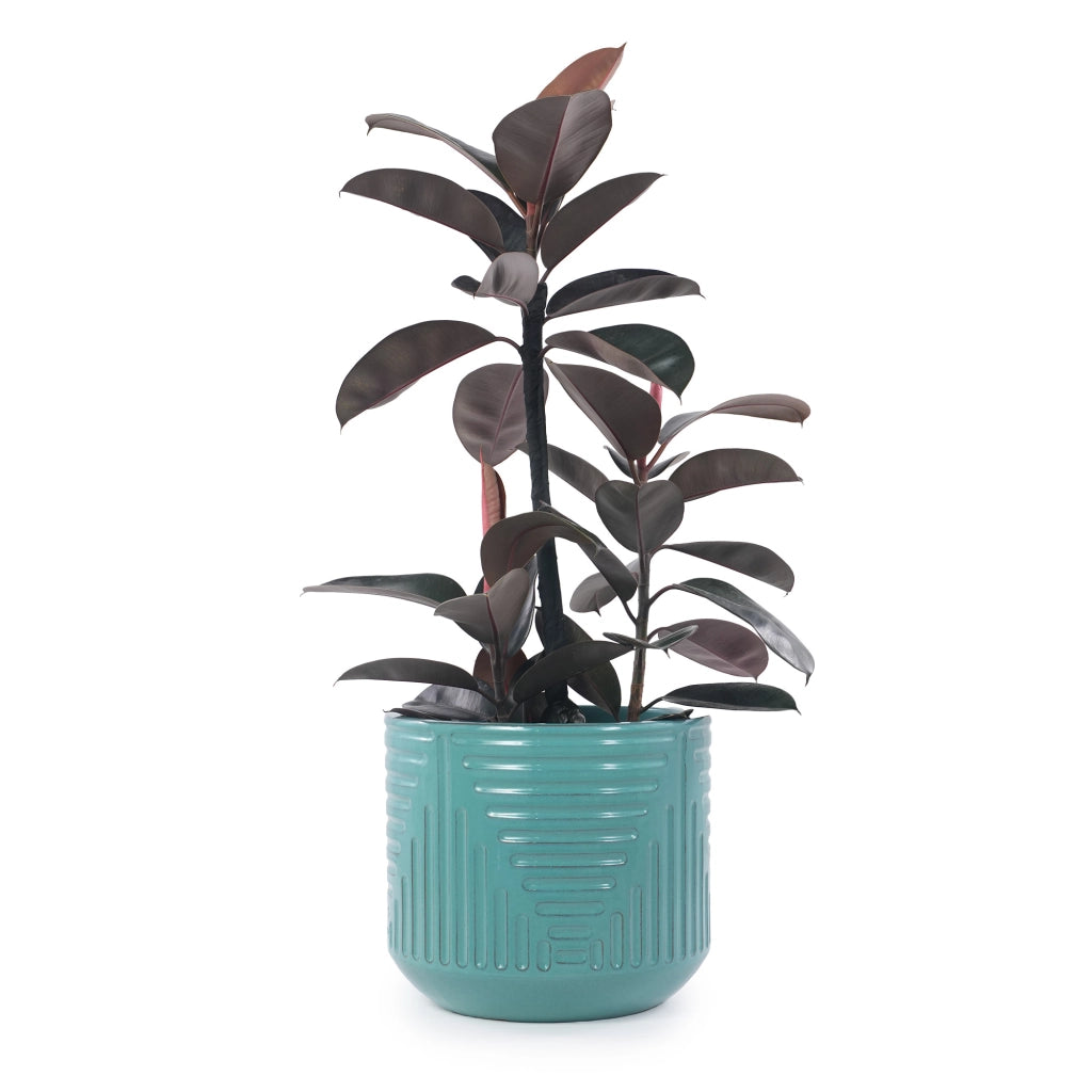 Vaso in ceramica artigianale Ø 42 cm, smaltato lucido turchese, resistente al gelo con foro di drenaggio