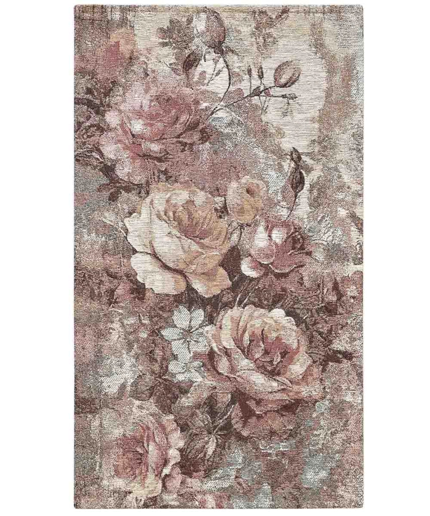 Tappeto Arredo ROSE CIPRIA salotto soggiorno camera, disegno floreale giardino fiorito, multiuso lavabile antiscivolo cm.85x150