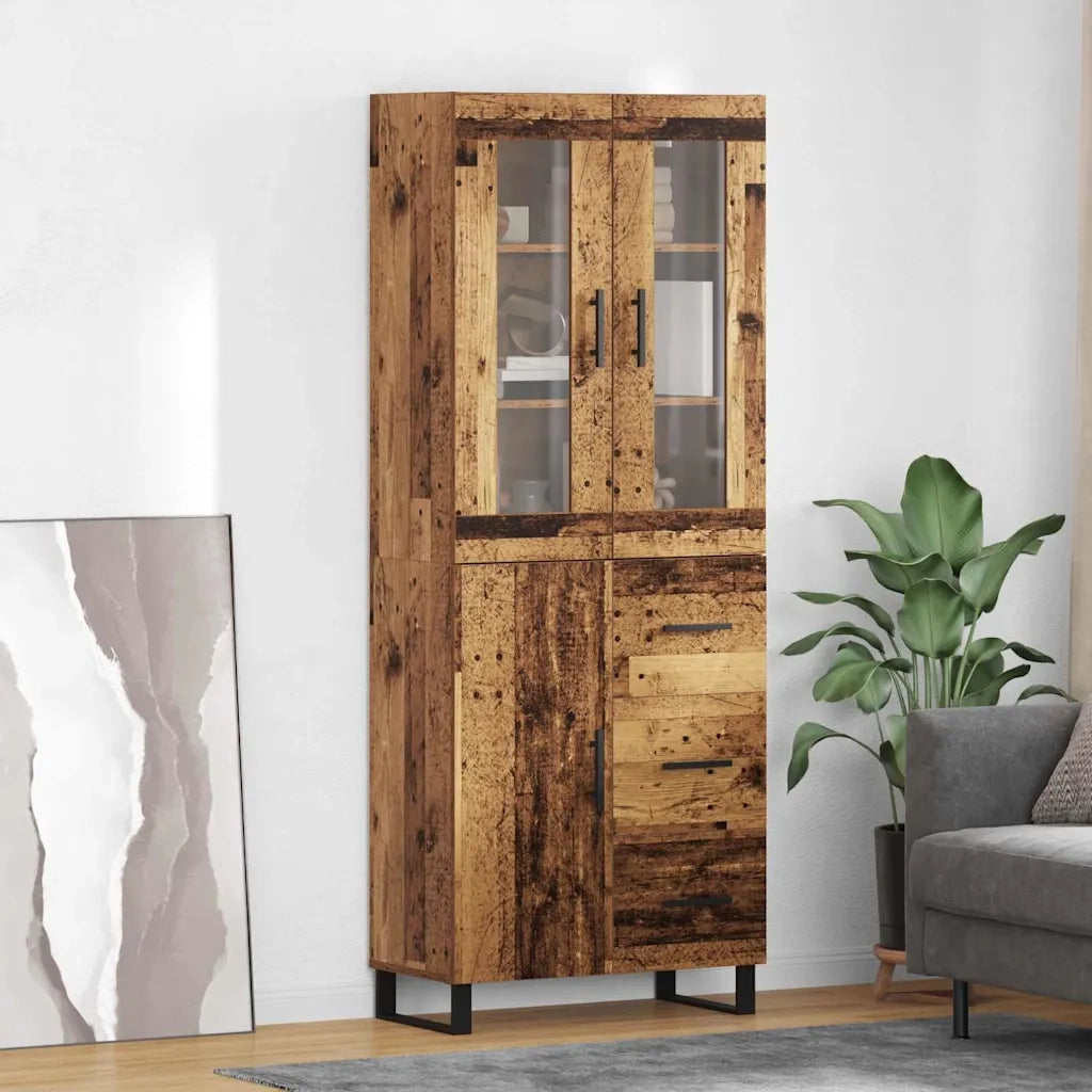 Credenza 2 pz-Set di 2 Buffet-Armadio da cucina Legno vecchio Legno Stratificato e Vetro 605741