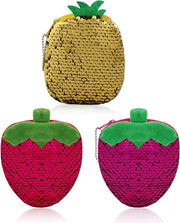 Portafoglio Plus - Portamonete per donna - Disegno frutta - Portafoglio piccolo con chiusura a cerniera - Portafoglio mini per viaggi, lavoro e shopping - Rosso, rosa e giallo - 3 pezzi