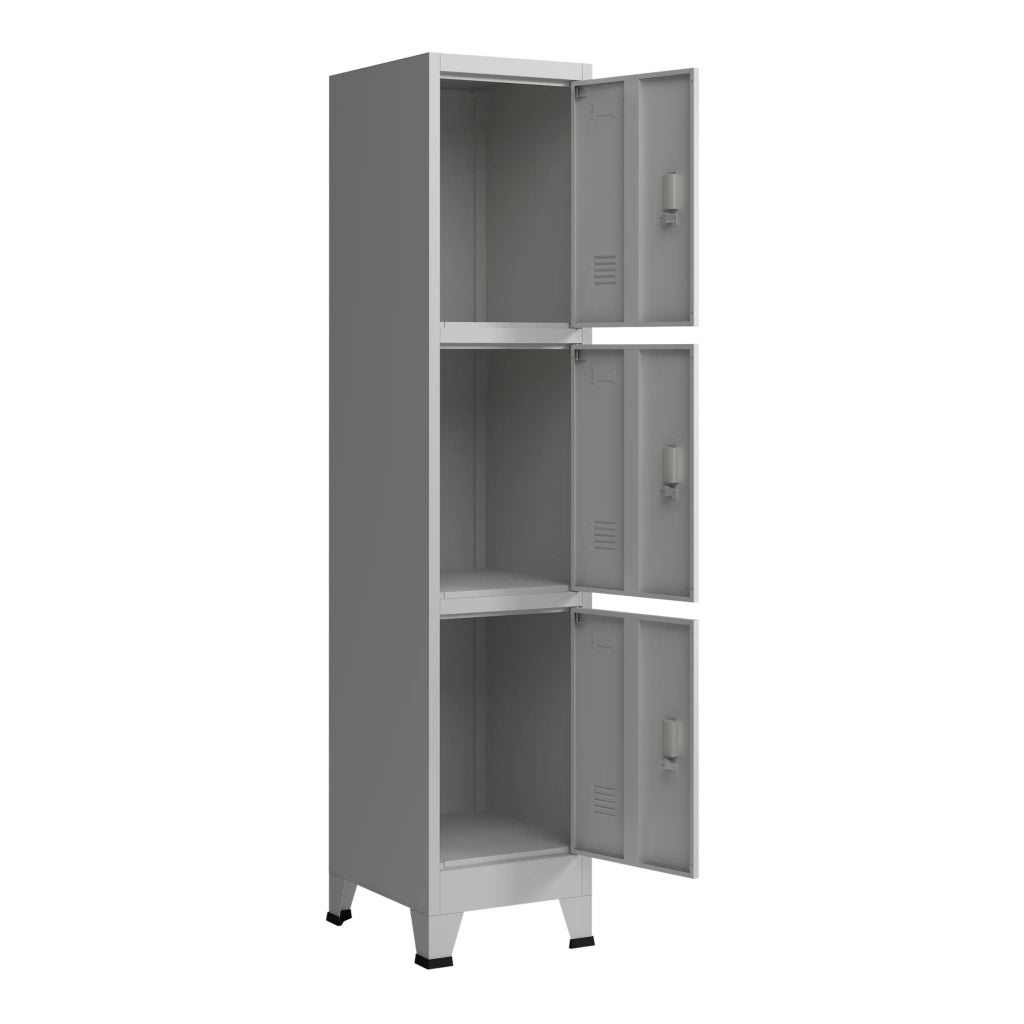 Armadietto da ufficio mobiletto portaoggetti per ufficio officina camera da letto in metallo con 3 ante in acciaio laccato 180 x 38 x 45 cm grigio 03_0006347