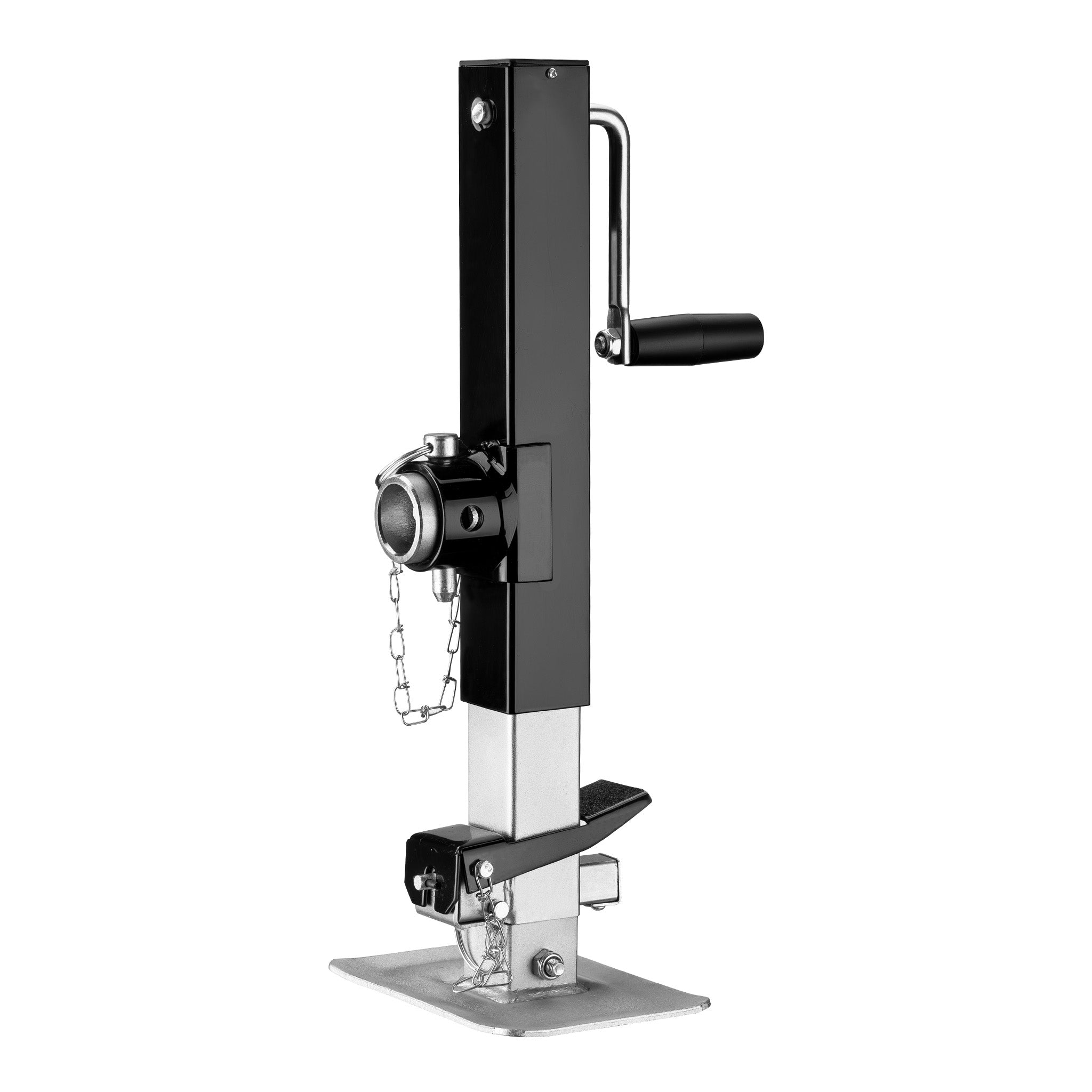 Piede stabilizzatore per rimorchi roulotte, max 900 kg, regolabile in altezza con manovella, con pedale e perno di sicurezza