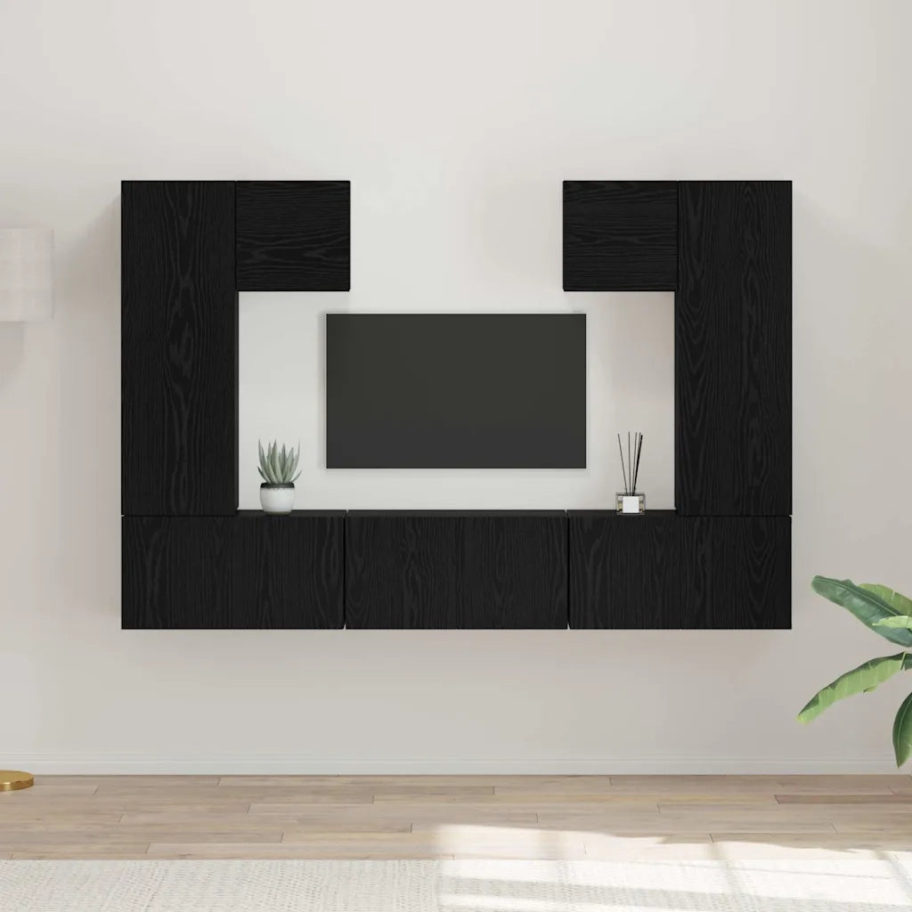 Set mobile TV 7 pz-Credenza per TV Rovere Nero Legno multistrato 194477