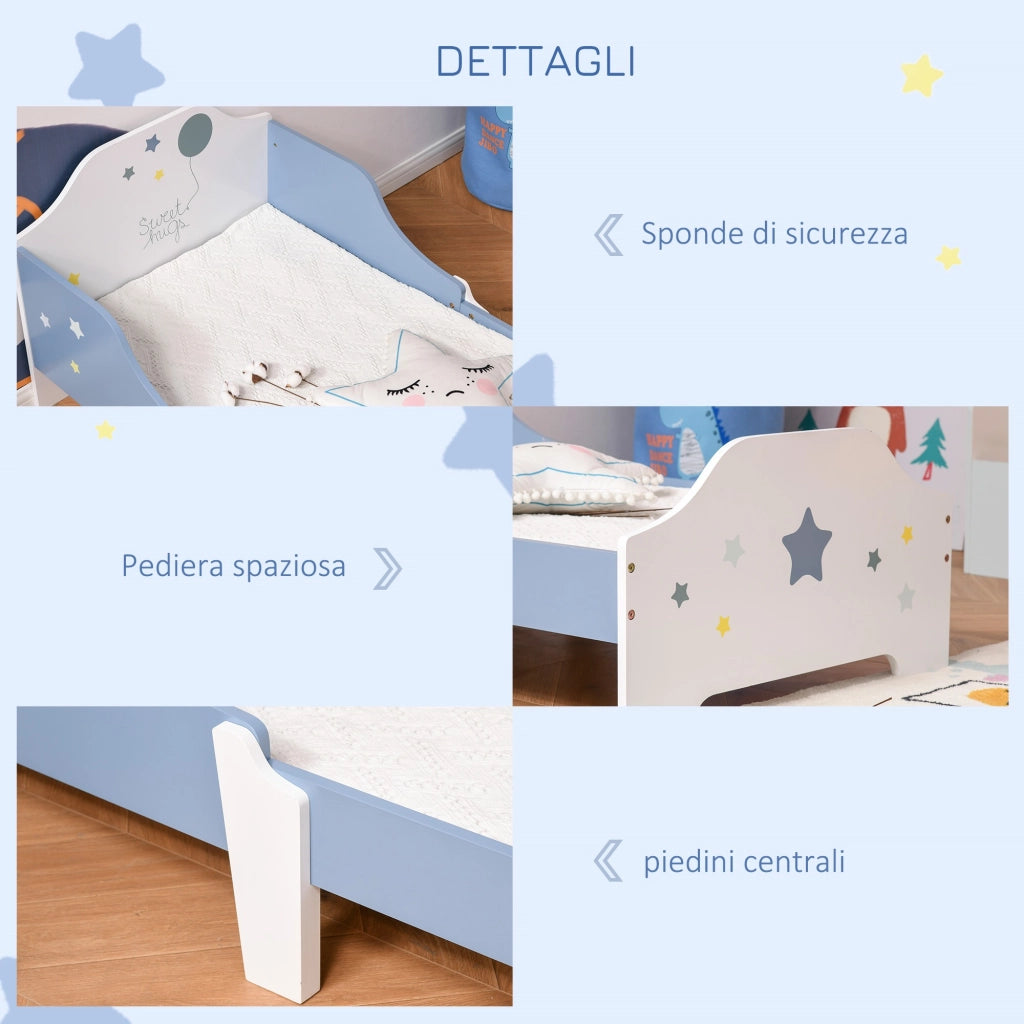 EasyComfort Letto Basso per Bambini di +3 Anni con Sponde Blu e Bianco