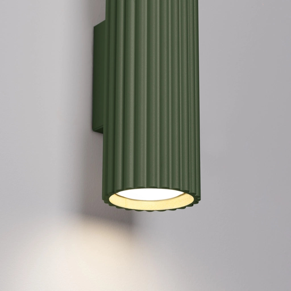 Applique GRAVIO verde oliva tubo rigato 20cm 2xGU10