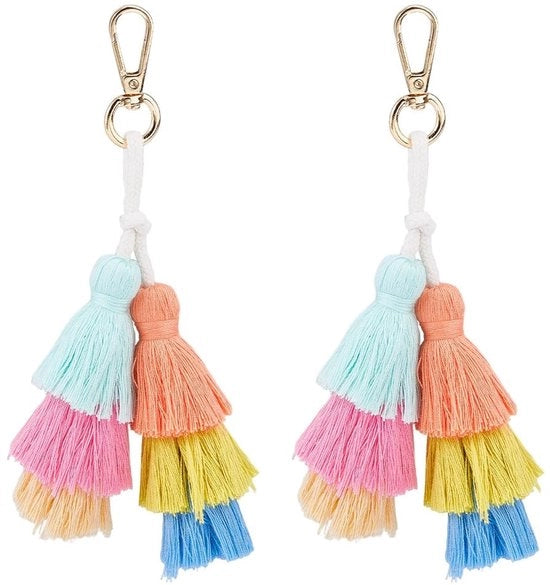 Due Pom Pom Chiavi a Sfera per Chiave da Porta - Decorazione Bohemienne per Borsa o Tasca