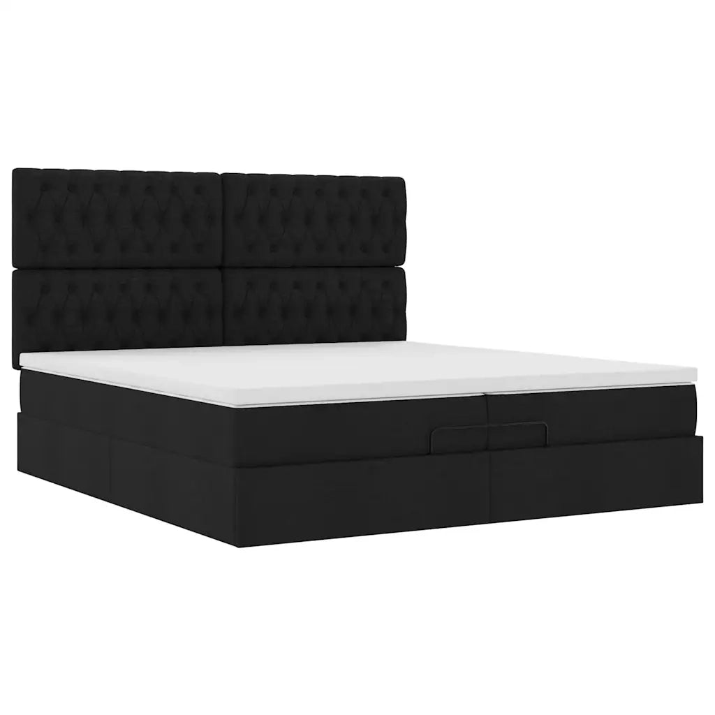 Struttura Letto Pouf con Materassi Nero 200x200 cm in Tessuto 3313267