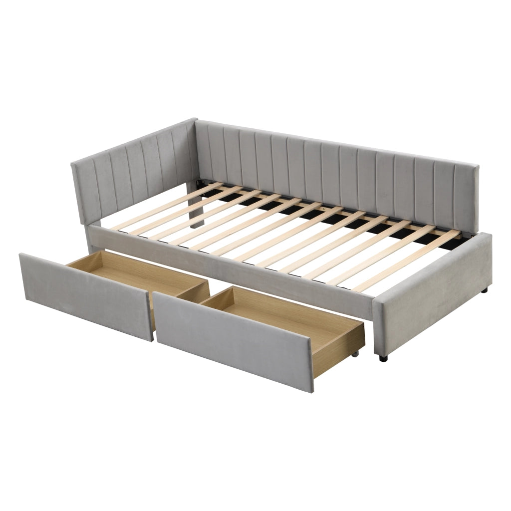 OKWISH Letto Divano Singolo, 2 Cassetti e Schienale Reversibile, 90 x 200 cm, senza Materasso, Grigio