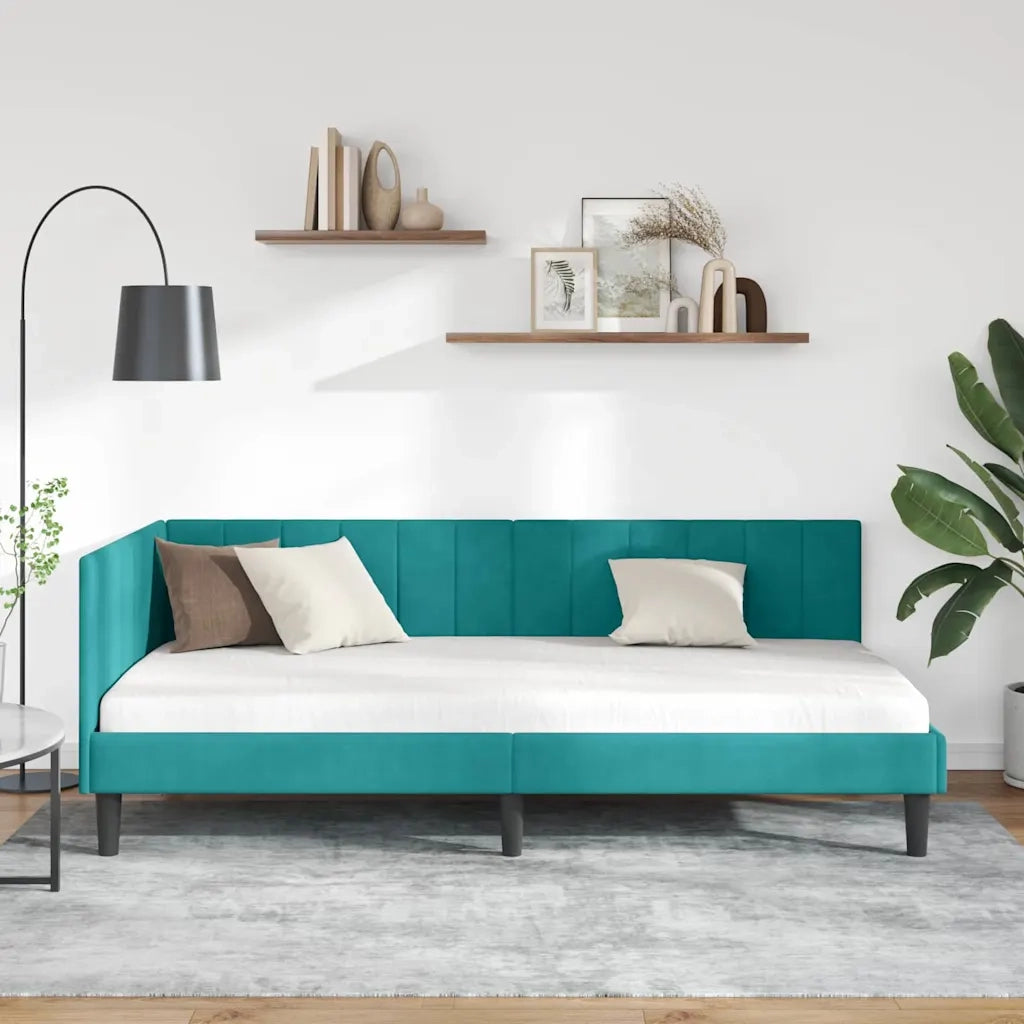 Cornice del letto ad angolo Turchese 100 cm x 200 cm Velluto