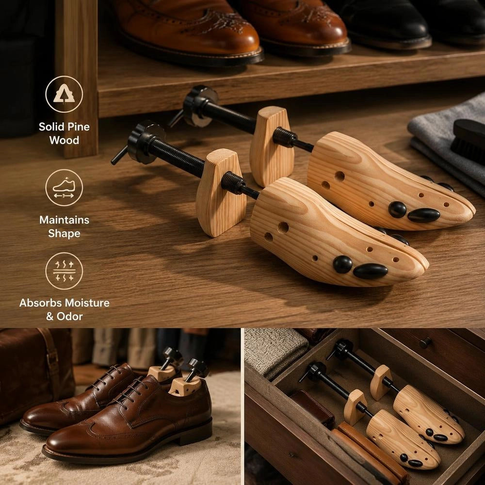Shoe Trees, 2 Pairs, Size 41-46, Solid Pine Wood