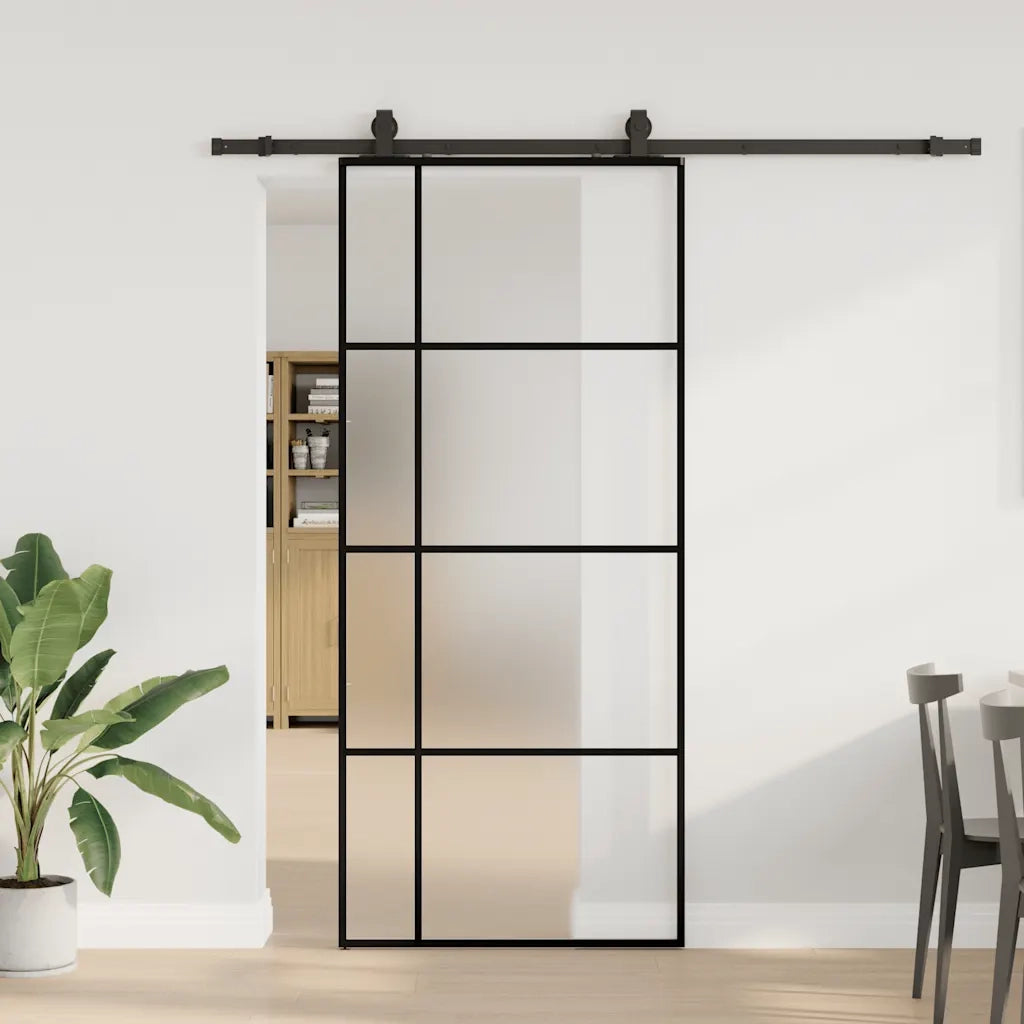 Porta Scorrevole con Ferramenta Nera 90x205 cm in Vetro ESG