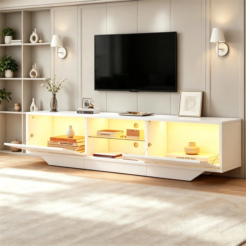 MOBILE TV LED 160x35x44,5 cm Bianco lucido per TV fino a 165 cm