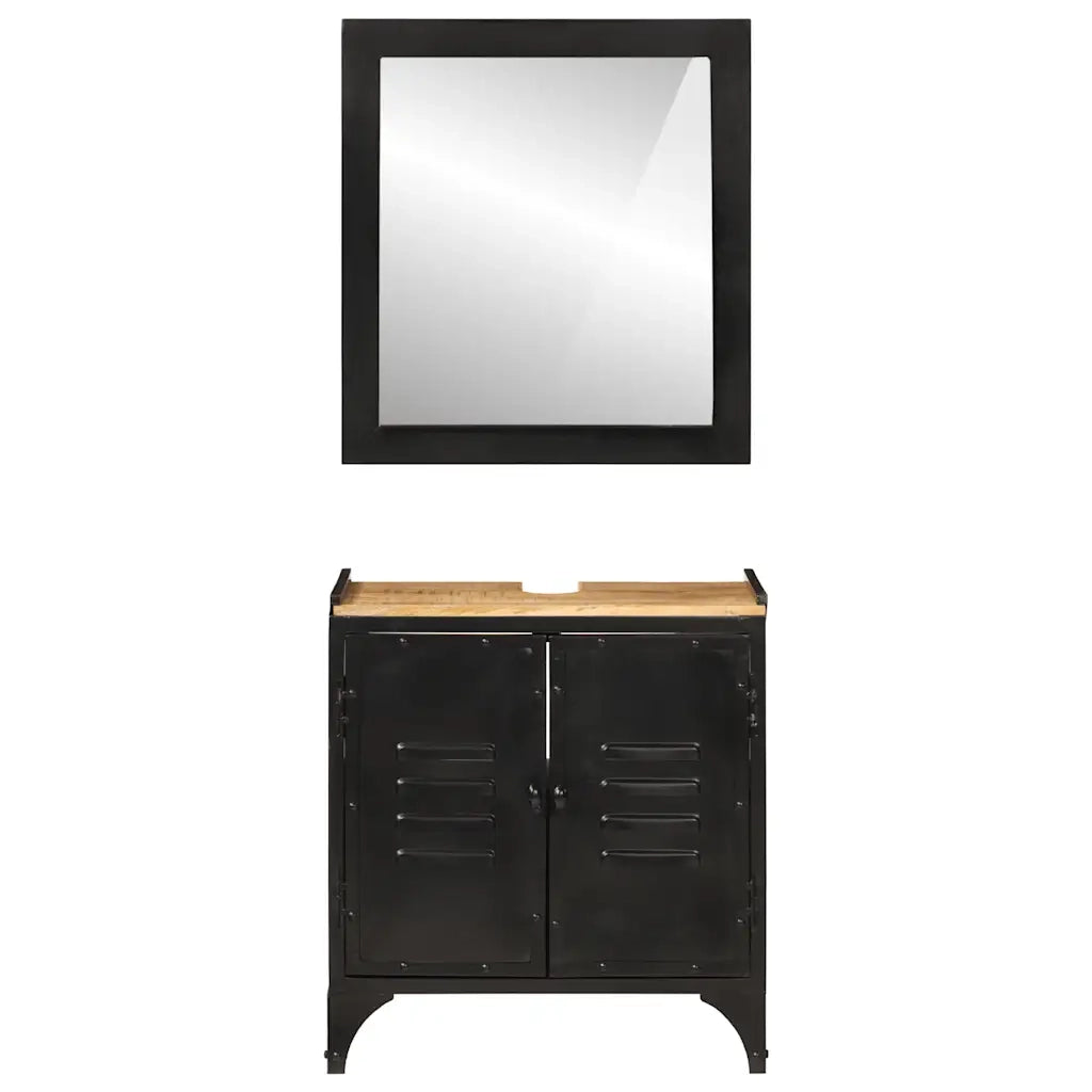 Set Mobili da Bagno | Armadio da bagno 2 pz in Ferro e Legno Massello di Mango