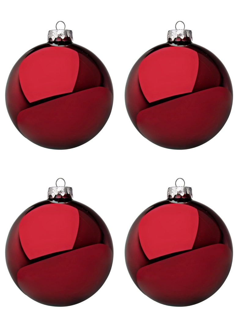 Palline di Natale in Vetro Rosso Scuro Lucido Decorazioni Addobbi Albero Diametro: 100 mm
