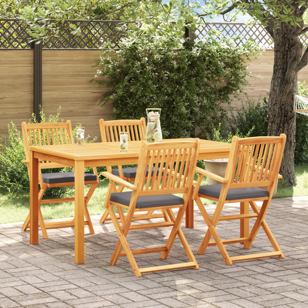 Sedia da Giardino Pieghevole  con Cuscino Grigio 4pezzi in Legno Massello di Acacia