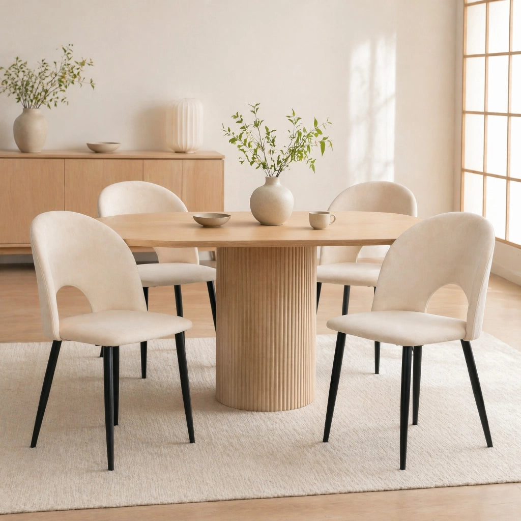 SEDIA Imbottita con schienale 47x44x84 cm Velluto Beige Set da 4 pezzi