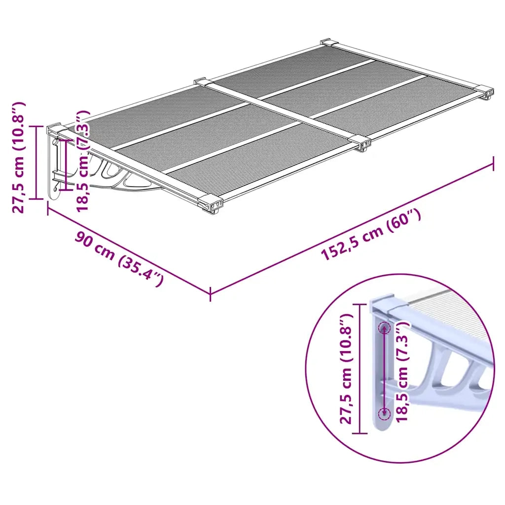 Tettoia per Porta Grigio e Trasparente 152,5x90cm Policarbonato CFW9868164