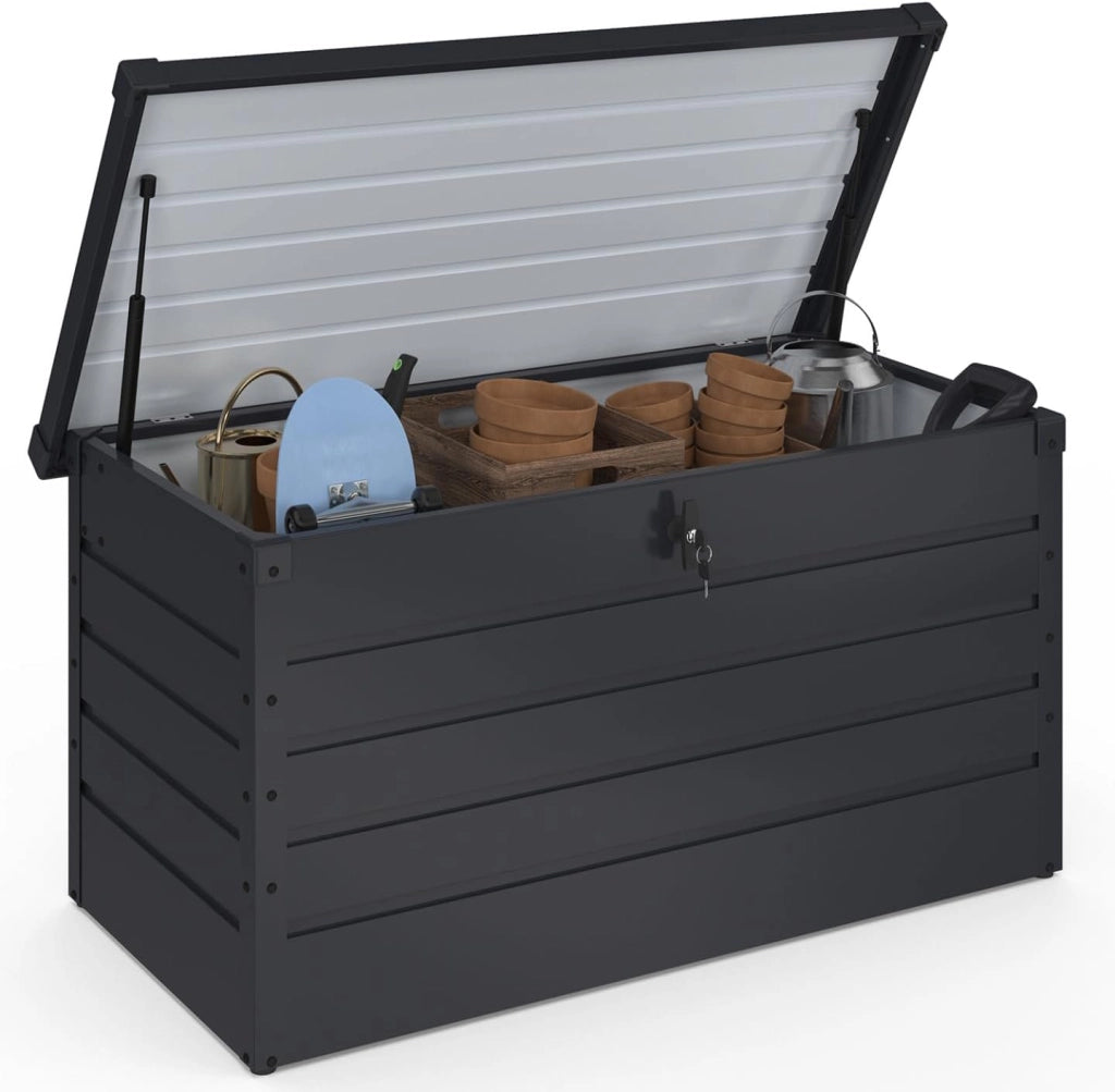 Baule Contenitore Metallico con Serratura Grigio Antracite per Giardino 350L