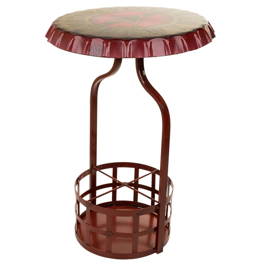 Tavolo portabottiglie in metallo rosso 42x42x60h