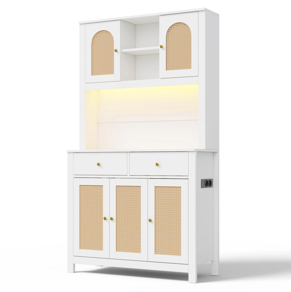 Mobile cucina alto 100x40x180 cm in MDF bianco con LED RGB; prese e cassetti