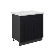 Mobiletto base per cucina Fame-Line Nero rigato/Antracite 80 cm con 3 cassetti, PL Marmo Vicco
