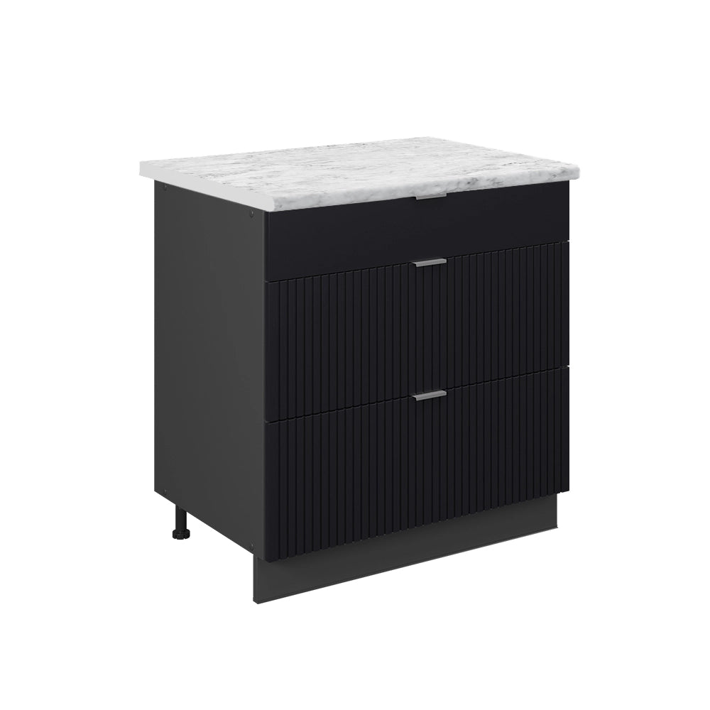 Mobiletto base per cucina Fame-Line Nero rigato/Antracite 80 cm con 3 cassetti, PL Marmo Vicco