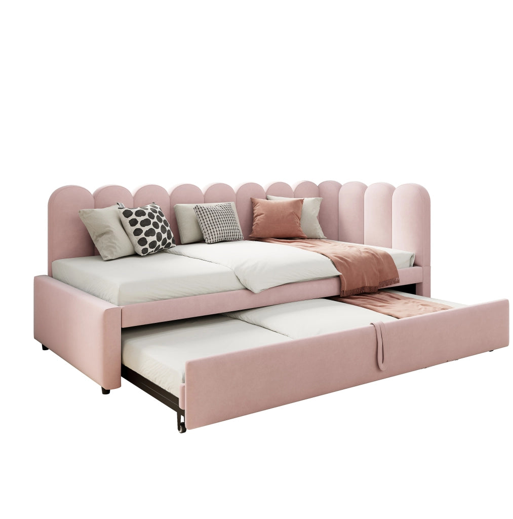 Divano letto multifunzione a L 90x200 cm con letto estraibile; in velluto rosa