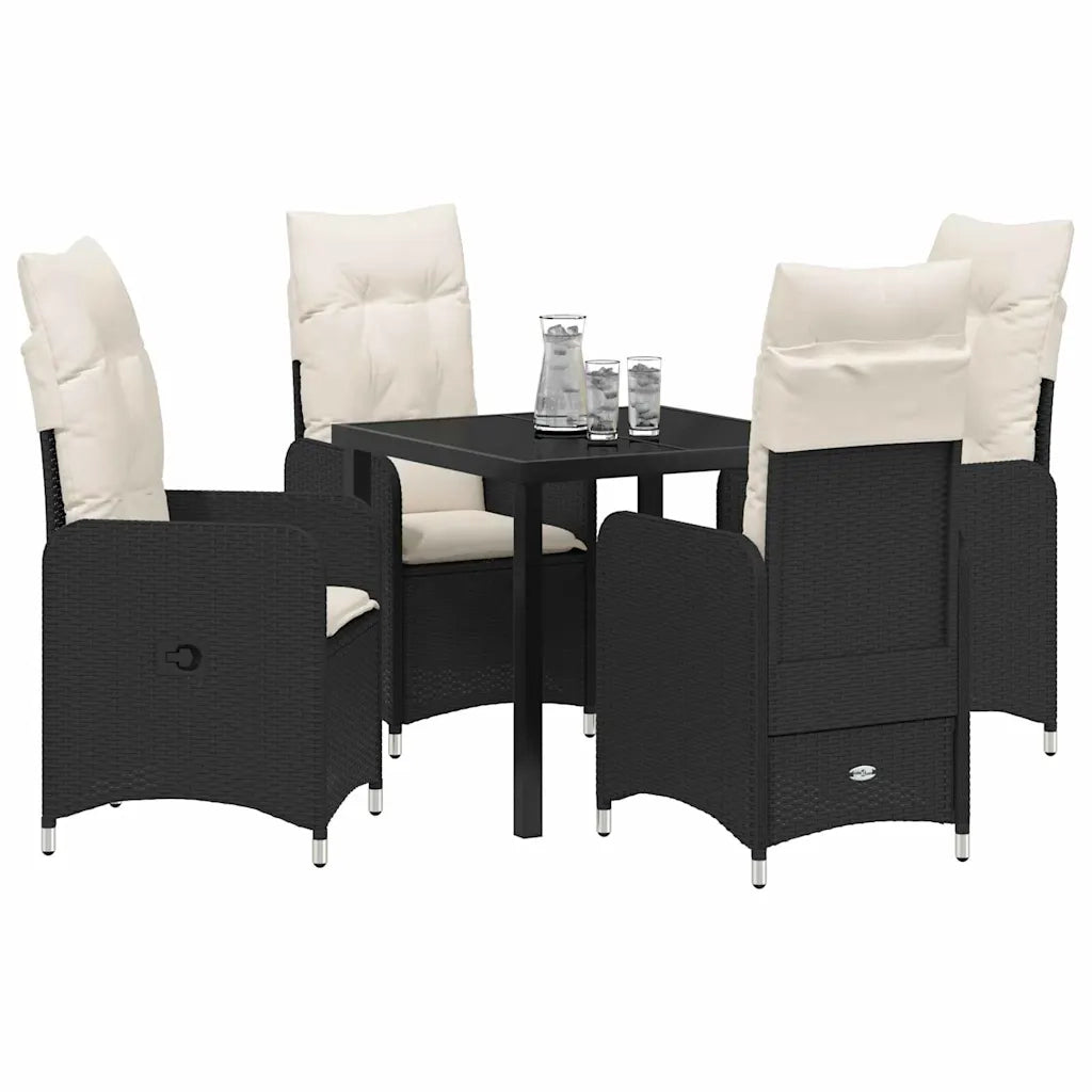 Set da Pranzo per Giardino con cuscino 5 pcs Nero polyrattan 3379633