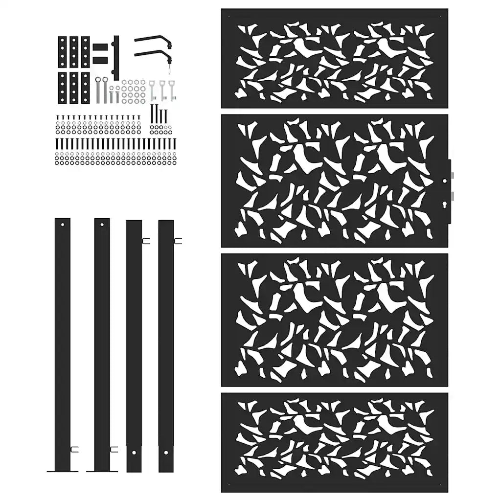 Cancello Giardino Nero 105x180 cm in Acciaio Design a Foglia