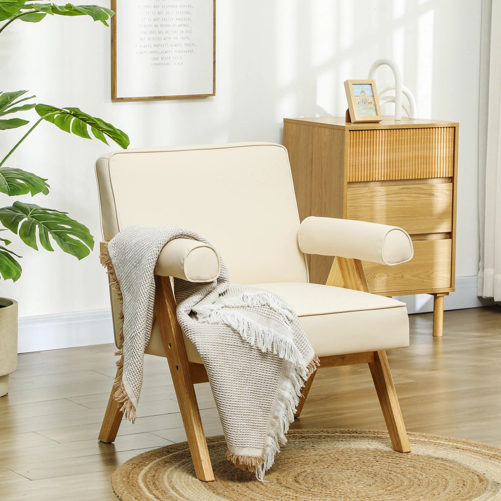 Poltrona ¨C Zephmum ¨C Crema, similpelle, legno