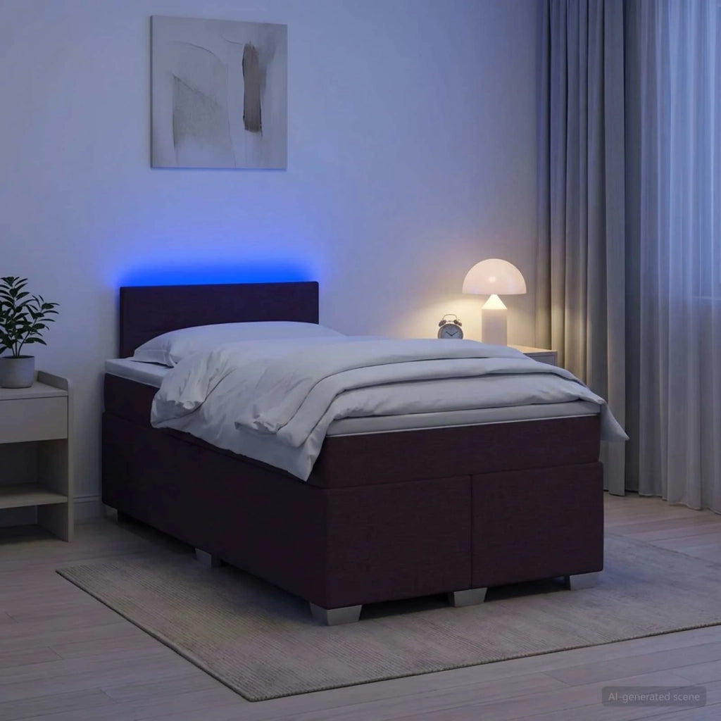 Letto con Box Spring, Materasso e LED Marrone Scuro Tessuto 3451920