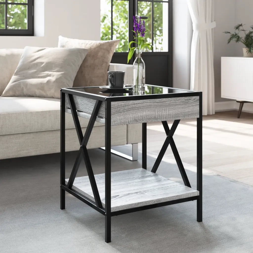 Tavolino da Salotto con LED Infinity Grigio Sonoma 40x40x49 cm