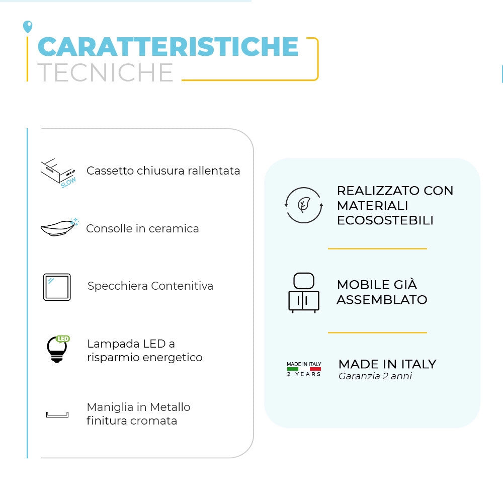 Mobile bagno sospeso 80 cm bianco legno con specchio contenitore Smart