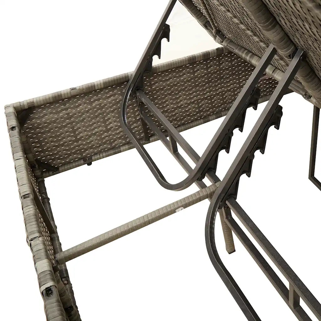Lettino Prendisole Doppio Tetto e Tende Grigio in Polyrattan 368079