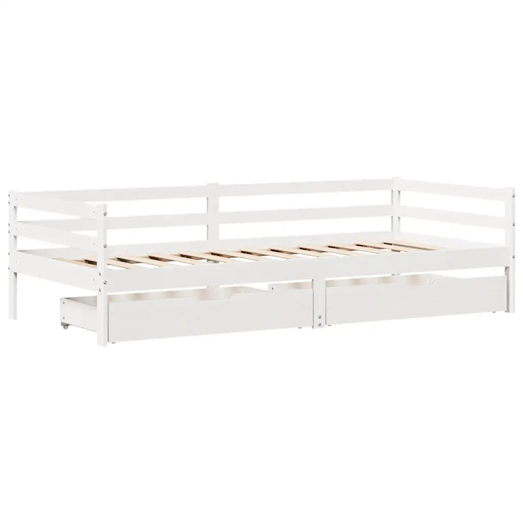 Letto singolo | Letto per adulti | Dormeuse con Cassetti Bianco 90x200 cm Legno Massello di Pino