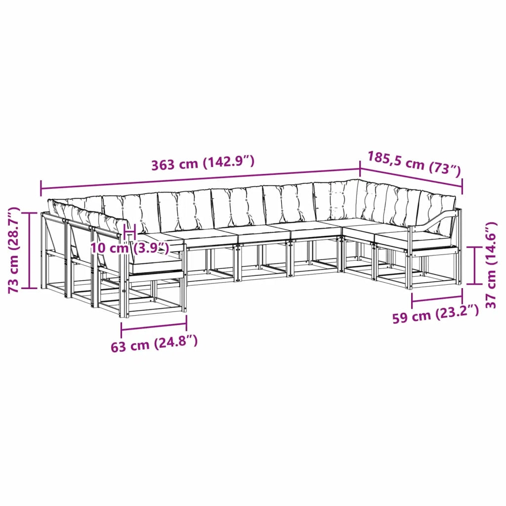Set di divani da esterno con cuscino 10 pcs Bianco e Beige