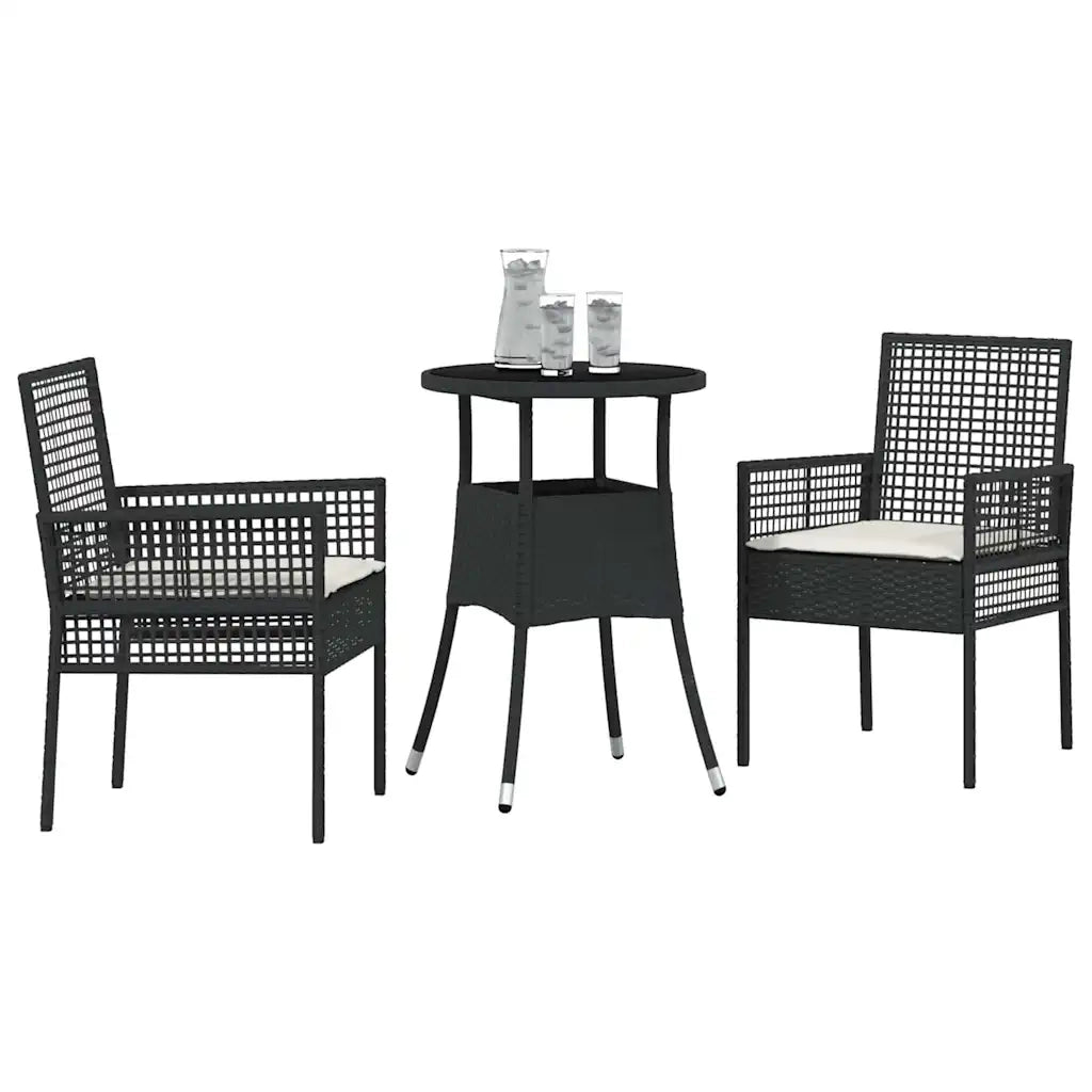 Set da Pranzo per Giardino 3 pz | Set Salotto da Giardino Nero polyrattan