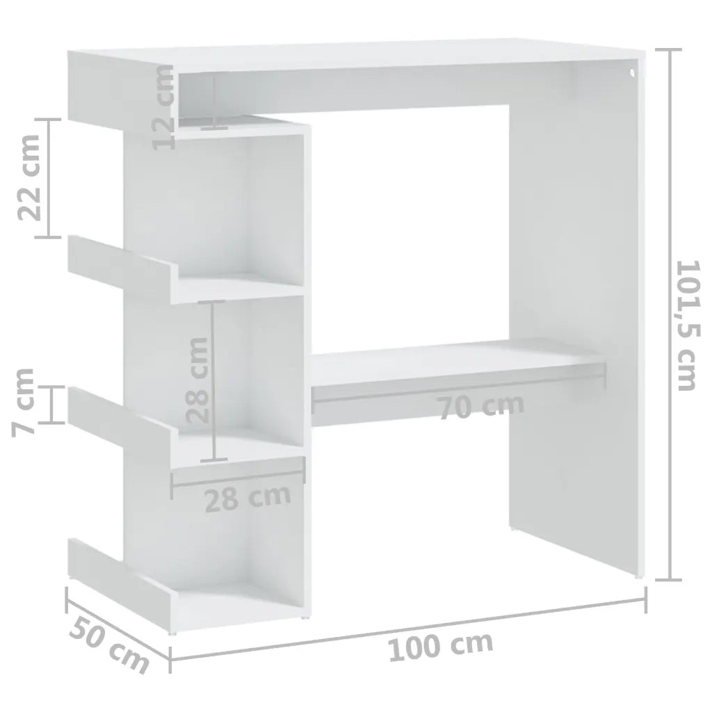 Tavolo da Bar con Ripiani Bianco 100x50x101,5 cm in Truciolato 809449
