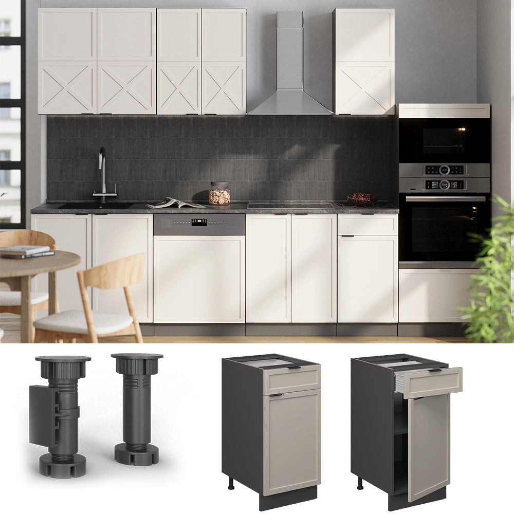 Mobiletto base per cucina Fame-Line GrigioBeige/Antracite 40 cm senza piano di lavoro Vicco