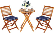 Set Tavolo e Sedie da Giardino, Set Mobili da Giardino Pieghevoli 3 Pezzi in Legno di Acacia, con Cuscini, Arredo Giardino per Giardino Terrazzo Balcone (Cuscini Blu)