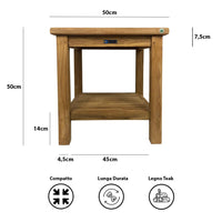 Tavolino Quadrato con Ripiano da Esterno Sal 50x50 cm in Legno Teak