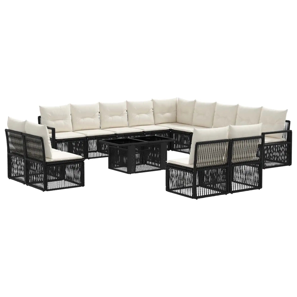 Set Divano da Giardino 14 pz Nero e Bianco Crema polyrattan 3437173