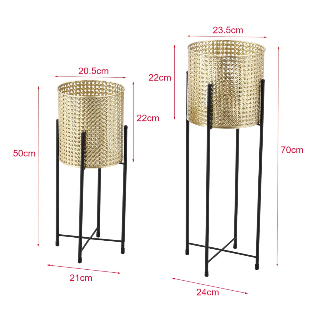 Set di 2 supporti per piante set di fioriere vaso per fiori fioriera vaso metallo diverse dimensioni nero e oro 03_0006047