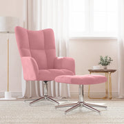 Poltrona Relax con Poggiapiedi Rosa in Velluto 328132