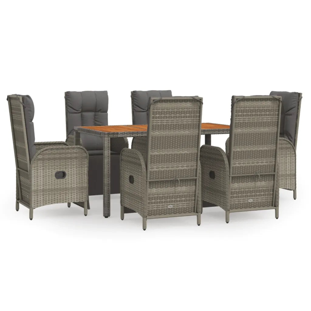 Set da Pranzo da Giardino 7 pz con Cuscini in Polyrattan Grigio 3185047