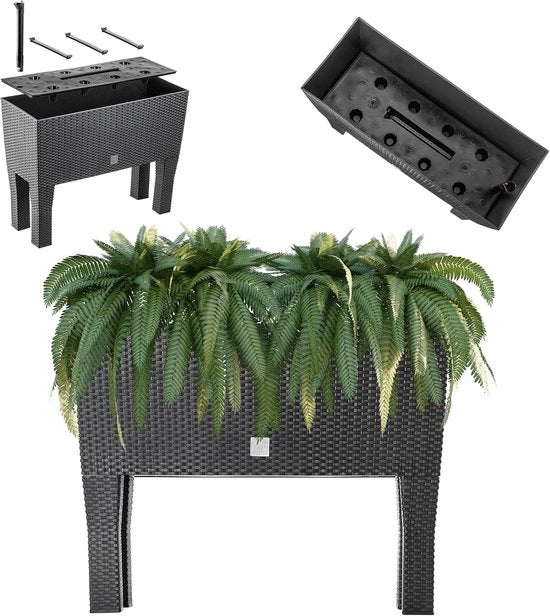 Piantagione Elevato su Zampe - Ciotola per Piante in Plastica a Motivo di Rattan per Giardino, Terrazza e Balcone, 60 cm, Antracite