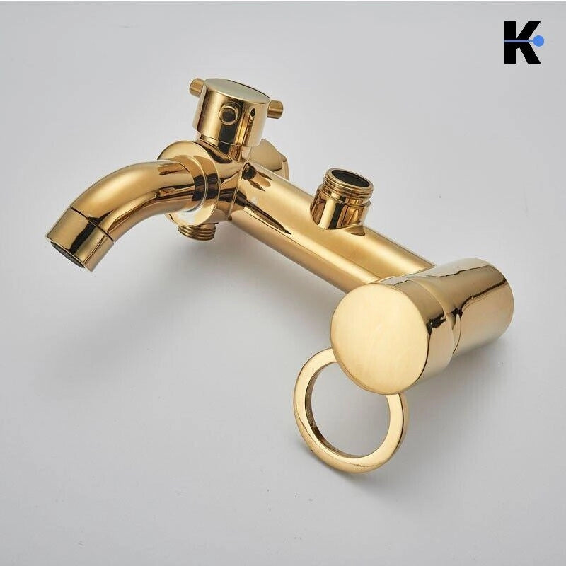 JANA | Set doccia premium in acciaio inox oro lucido | Miscelatore doccia di design | Miscelatore doccia completo di doccetta