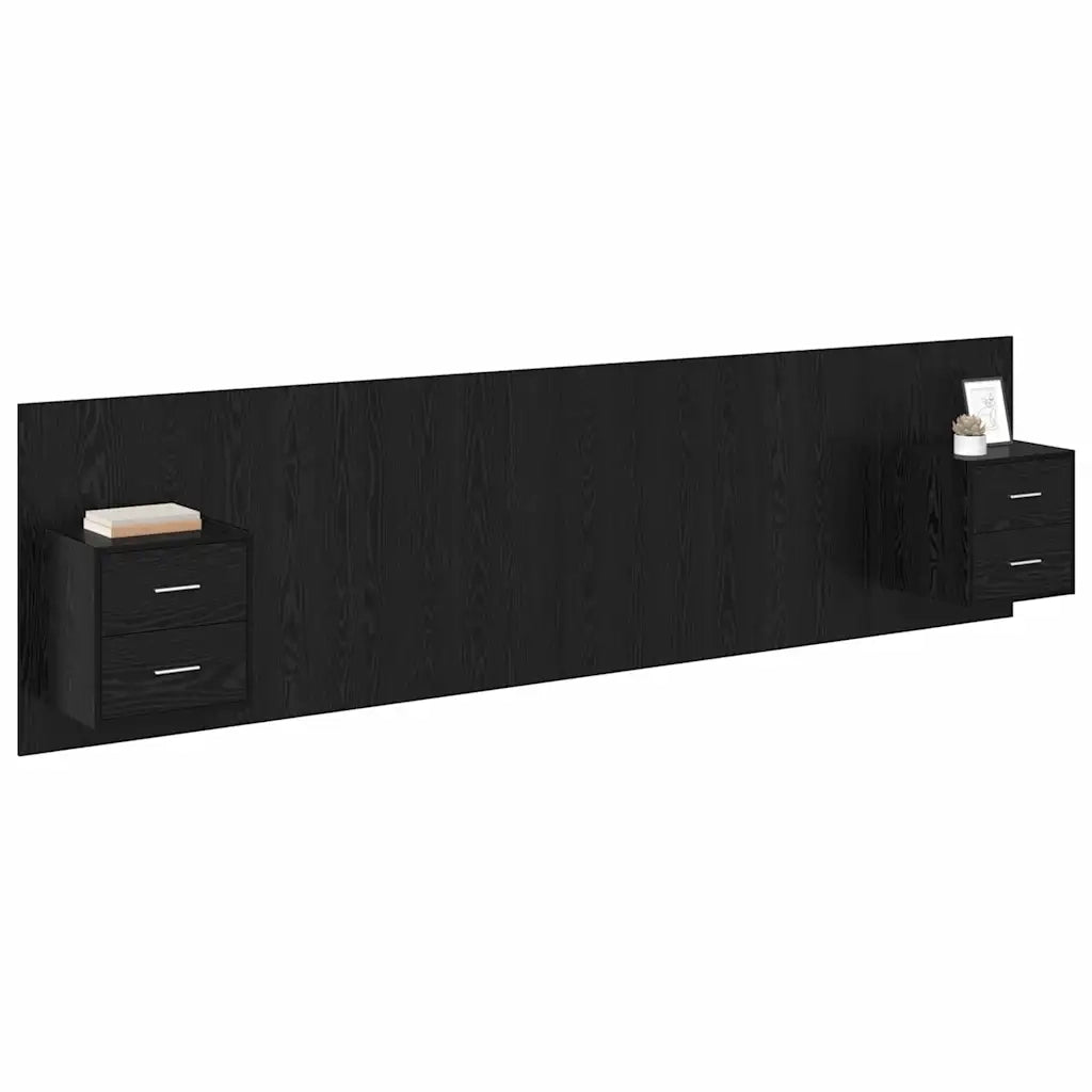 Testata con Comodino 3 pcs Rovere Nero Legno multistrato 3416165