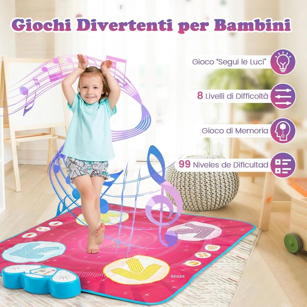 Tappetino da Ballo per Bambini, Tappetini da Ballo Giocattolo con Segui-Le-luci, 8 Musiche di Sfondo, Schermo del Punteggio & Volume Regolabile, per Bambini 3+ Anni